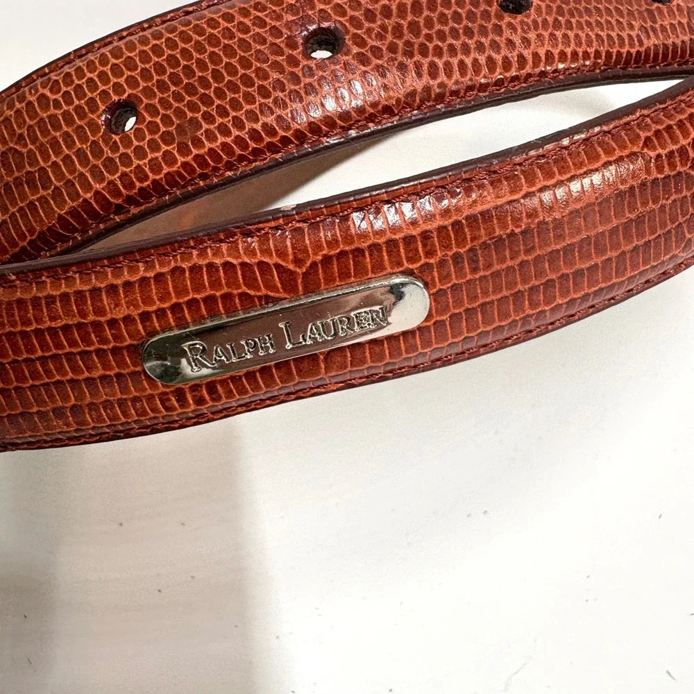 Ralph‎ Lauren Women's Brown Leather Alligator Embossed Belt in Size M